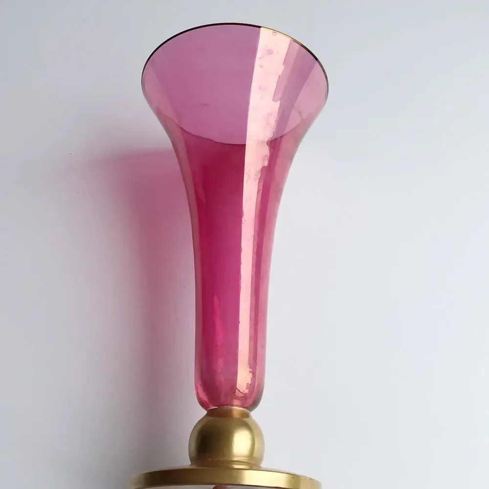 Vintage Gold Red Fluted Glass Vase MCM Home Decor Dark Romantic - Picture 2 of 7